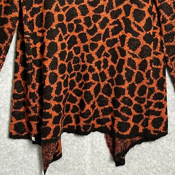 Element S Animal Print Open Front Cardigan Waterfall Flare Collar Black & Orange - Picture 13 of 13